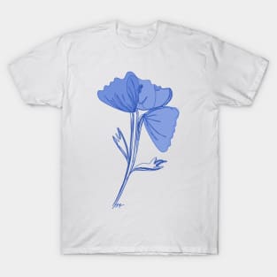 3 poppies & 1 face - shades of blue T-Shirt